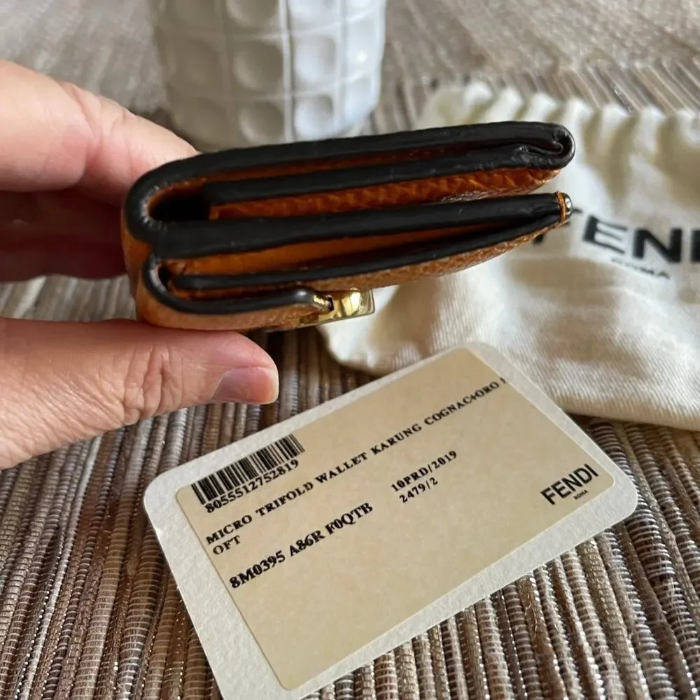 Fendi micro tri-fold Wallet karung snakeskin cognac w/dustbag *RARE